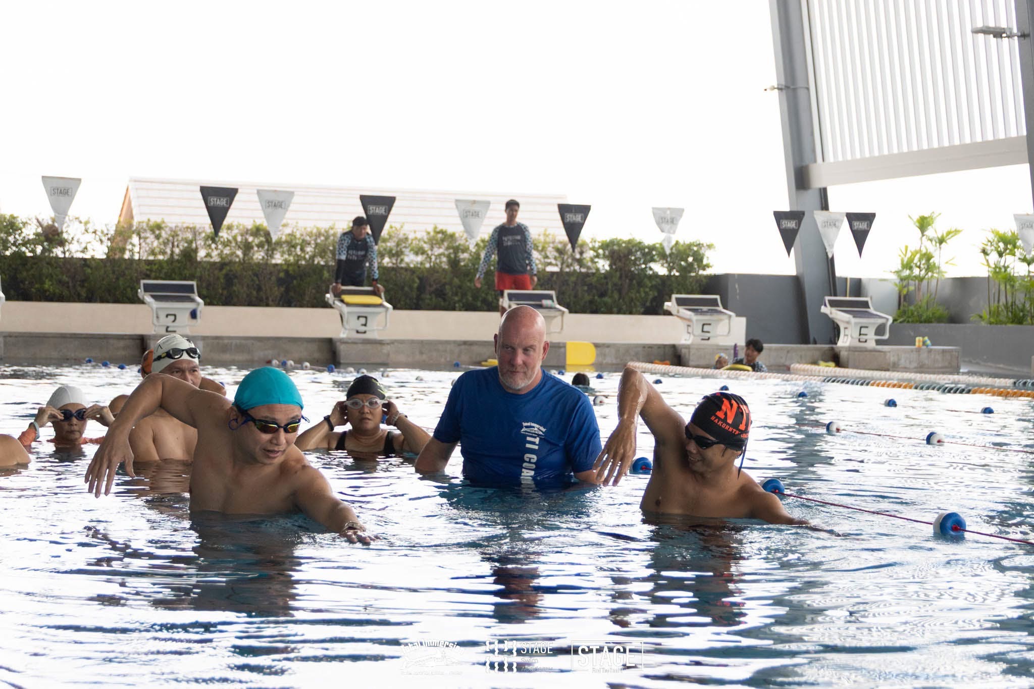 Total Immersion workshop swimmers with Coach Dave in the STAGE pool